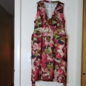LOFT Pink and Red Sleeveless V-Neck Sundress